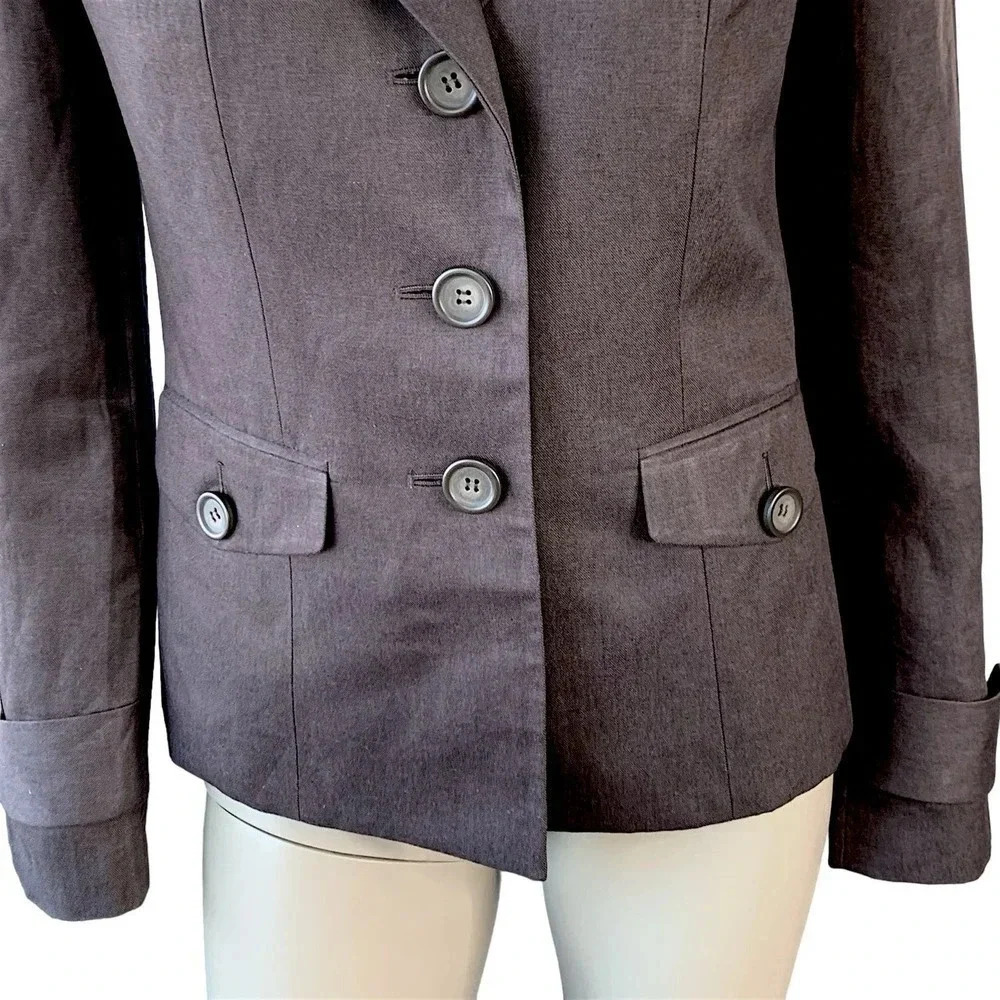 Ann Taylor Loft Linen Blend Tailored Blazer Buttoned Down Jacket Size 2 Brown - Picture 5 of 15